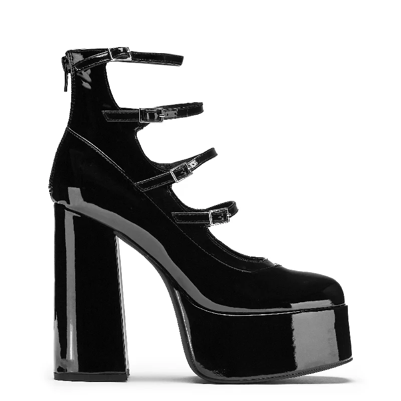 Gurren Strappy Black Patent Platform Heels British Gentleman Oxford Style  