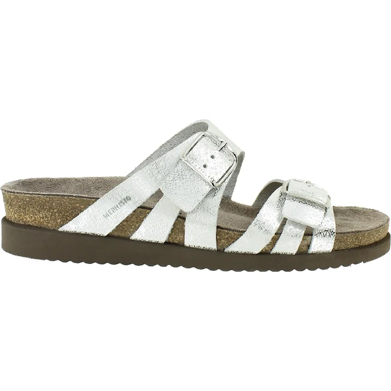Women's Mephisto Helisa Silver Edison Leather Memory - Foam Slipper Look  