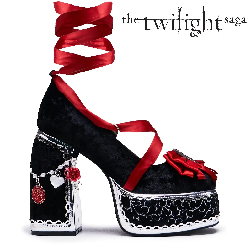 The Cold Ones Midnight Velvet Ornate Heels Two - Tone Shoe Design  