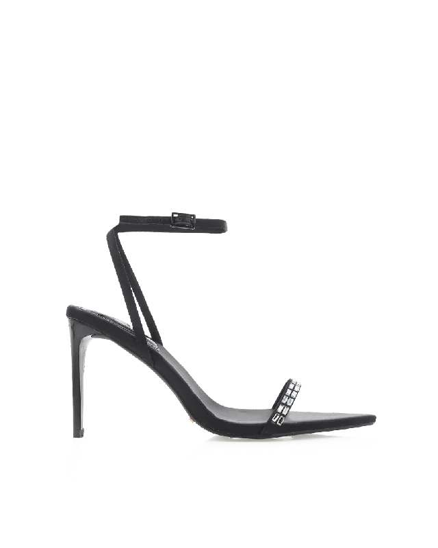 LEONORA - BLACK SATIN-DIAMANTE Inflatable Shoe Look 