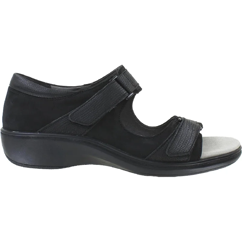 Women's Aravon Duxbury Two Strap Black Leather Distressed Leather Shoe Style  