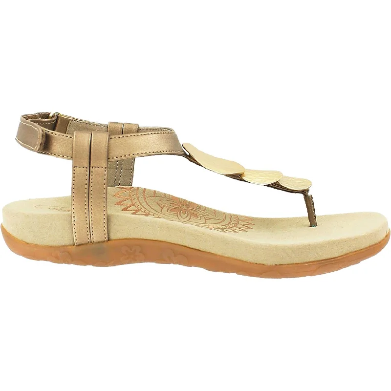 Women's Aetrex Olive Circle Thong Gold Leather Tassel Driving Shoe Look 