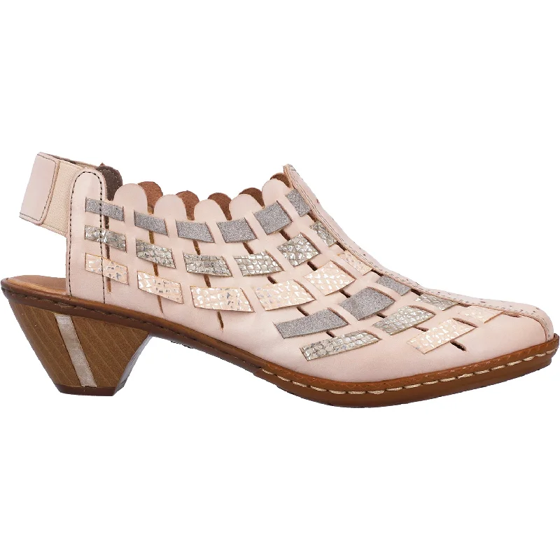 Women's Rieker 46778-64 Sina 78 Clay/Lighthouse Silver Leather Loose - Fit Slipper Style  