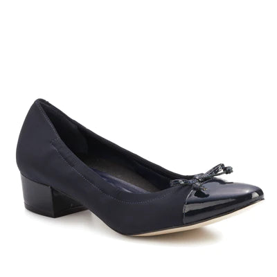 Hollis Pump: Navy Micro Fabric with Patent Leather I Walking Cradle Sustainable Shoe Design  