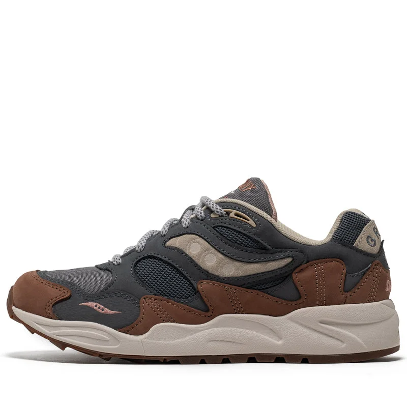 Saucony Grid Shadow 2 - Grey/Brown Retro Basketball Sneaker Design  