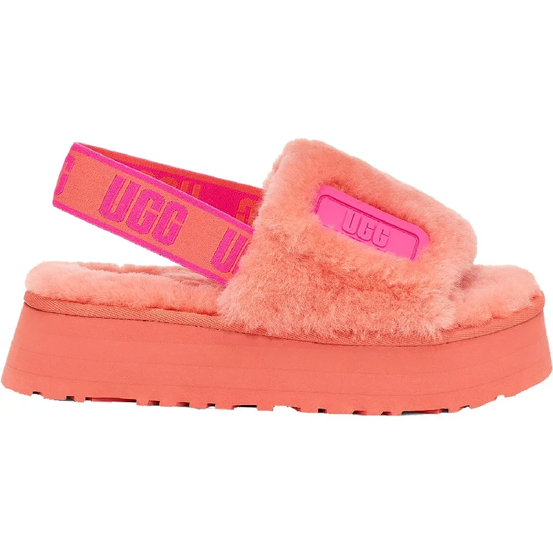 Women's UGG Disco Slide Vibrant Coral Sheepskin Comfortable Derby Style  