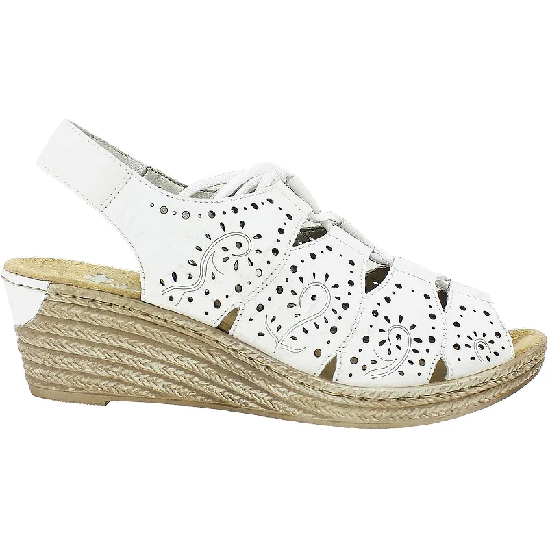 Women's Rieker 62465-80 White Leather Quilted Shoe Design  