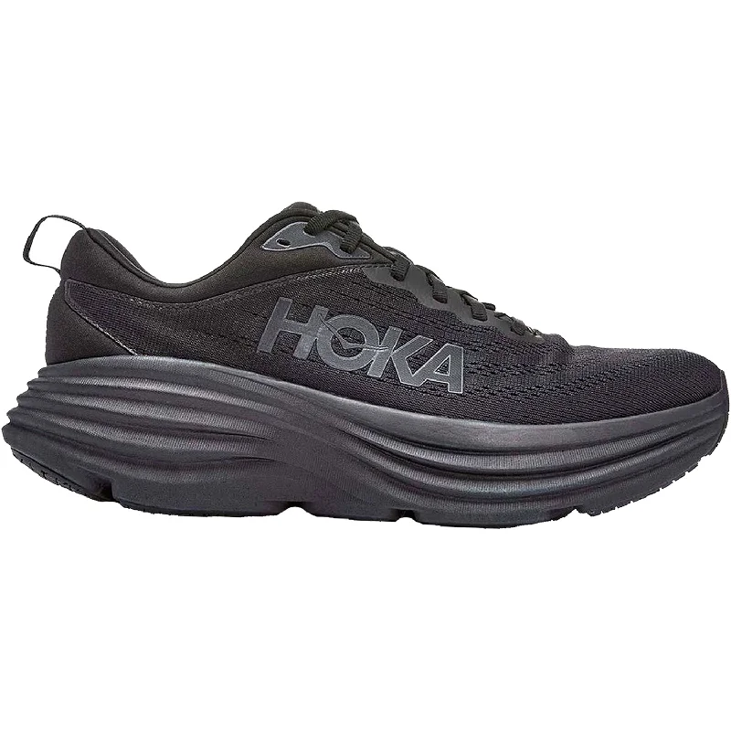Men's Hoka Bondi 8 Black/Black Mesh Open - Lacing Derby Look  