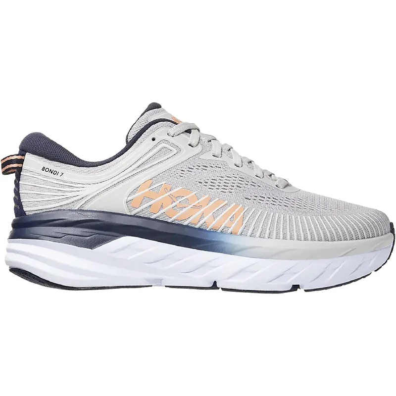 Women's Hoka One One Bondi 7 Lunar Rock/Black Iris Mesh Neon - Accent Sneaker Look  