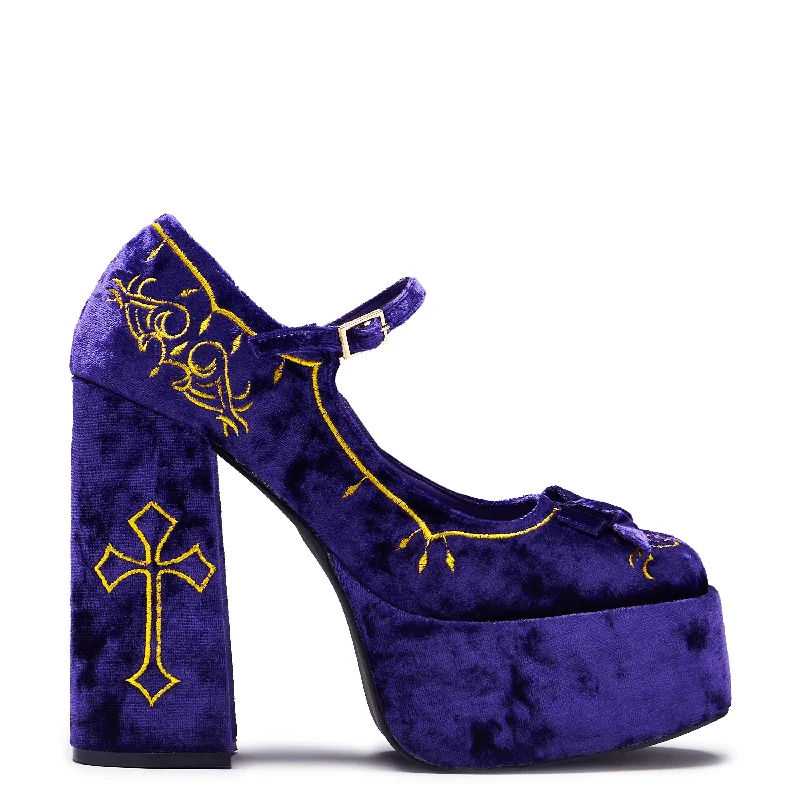 Royal Manor Velvet Platform Heels - Purple Vintage Oxford Appeal 