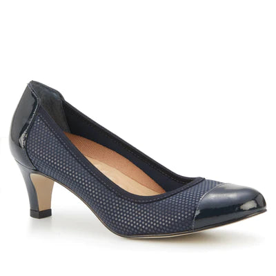 Joanna Pump: Navy Print Fabric and Patent Leather I Walking Cradle Casual Loafer Style          