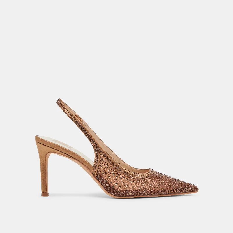 KAYE CRYSTAL HEELS MID BROWN MESH Hemp - Material Shoe Style  