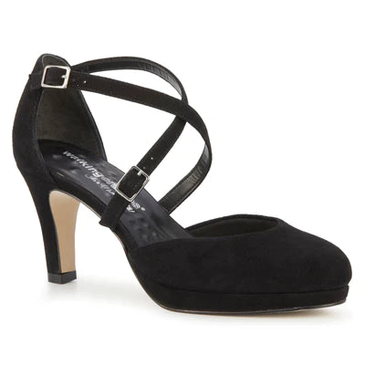 Pammy Platform Heel: Black Suede I Walking Cradle Inflatable Shoe Look 