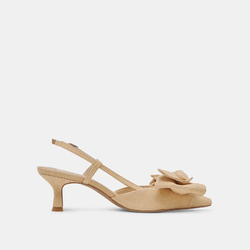 ODELA BOW HEELS NATURAL WOVEN RAFFIA Tassel Driving Shoe Look 