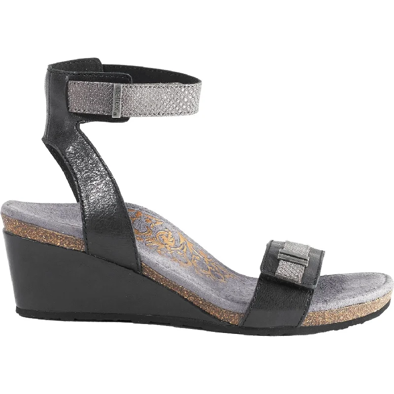 Women's Aetrex Gia Black Leather Checkered Shoe Pattern Look  