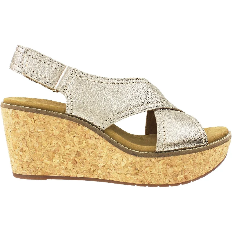 Women's Clarks Aisley Tulip Gold Leather Blue Coast Loafer Aesthetic 