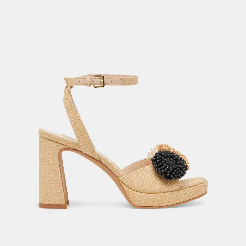 OLIVEA HEELS BLACK NATURAL RAFFIA Comfortable Derby Style  
