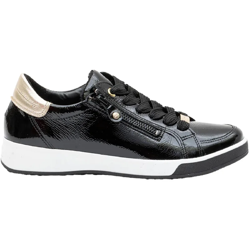 Women's Ara Rei Low Black Patent Leather Artisan - Crafted Loafer Style  