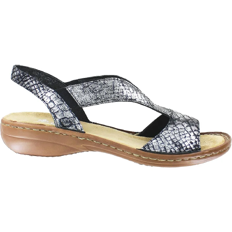 Women's Rieker 608B6-90 Regina Silver Synthetic Ivy League Loafer Look 