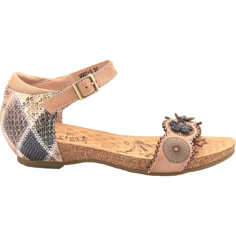 Women's Spring Step Meliza Tan Multi Leather Lightweight Tennis Sneaker Look  