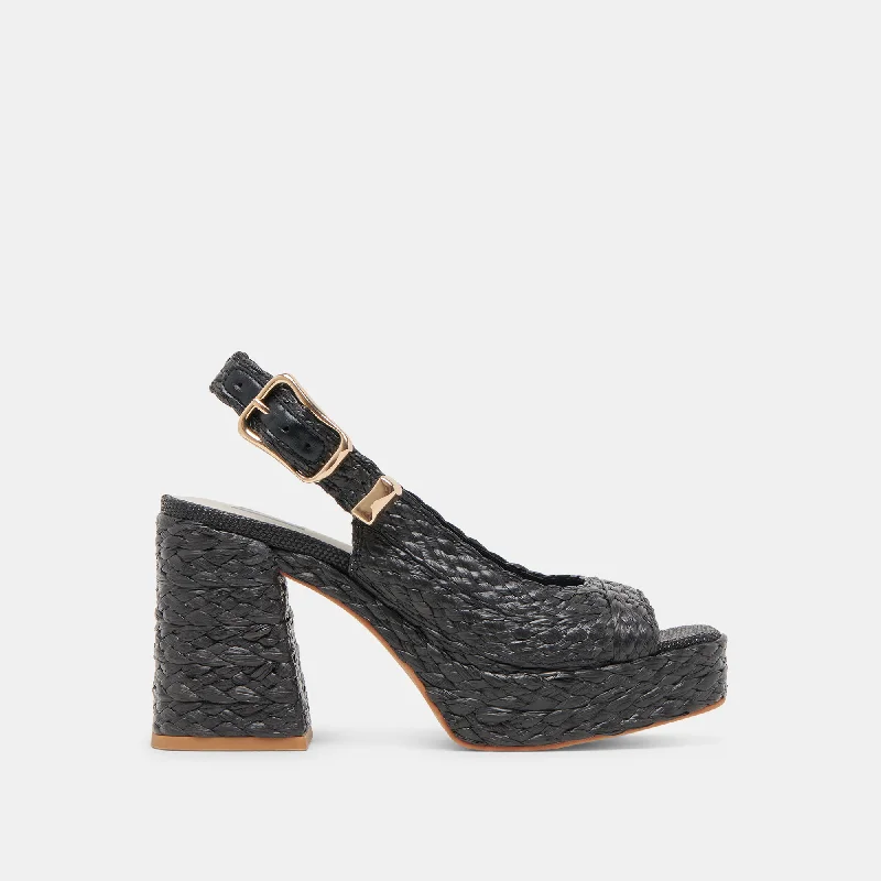 FLORES HEELS ONYX RAFFIA Dressy Chelsea Boot Style 