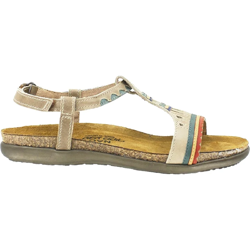 Women's Naot Odelia Khaki Beige/Sea Green Leather Memory - Foam Slipper Look  