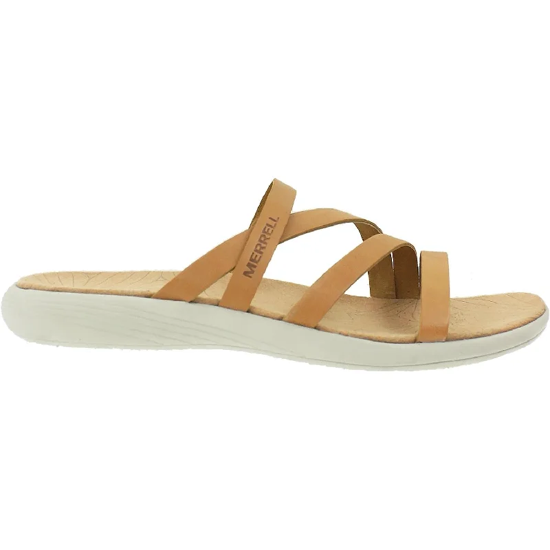 Women's Merrell Duskair Seaway Slide Natural Tan Leather Open - Lacing Derby Look  
