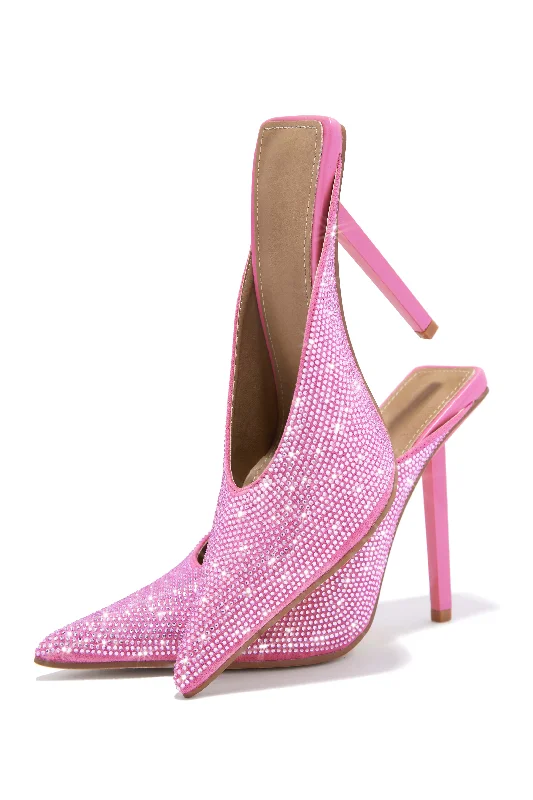 Azilis Embellished High Heel Mules - Pink Upcycled Shoe Look  