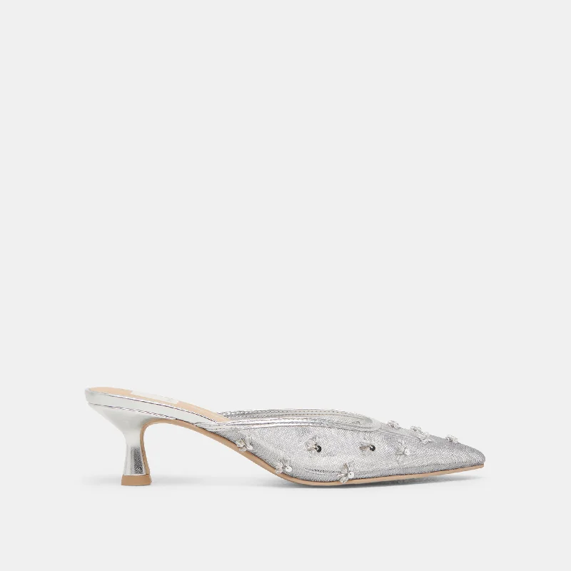 CLARA HEELS SILVER MESH Comfortable Derby Style  