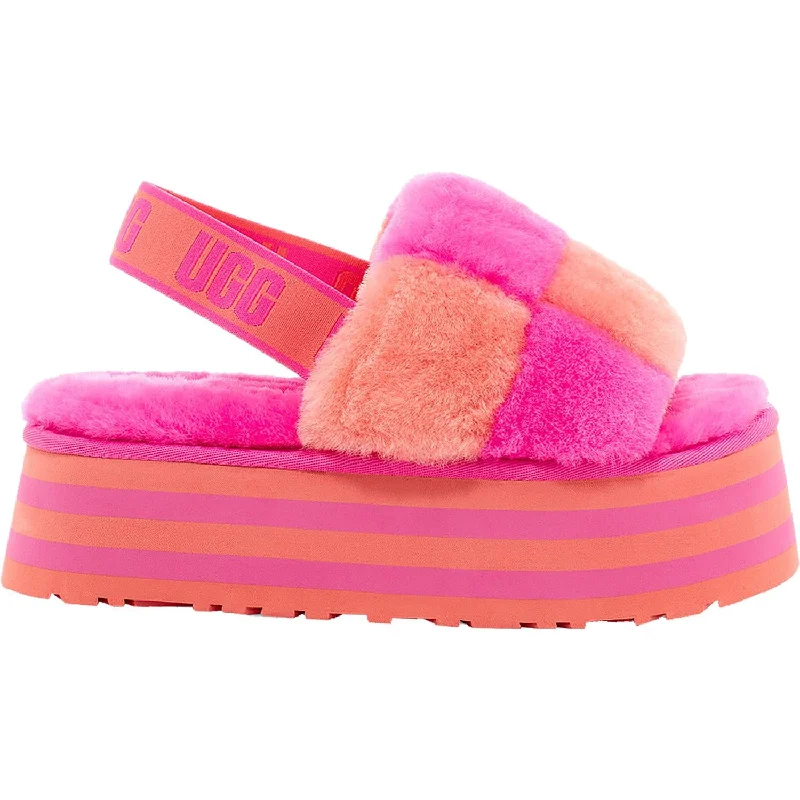 Women's UGG Disco Checker Slide Vibrant Coral/Rock Rose Sheepskin Cowboy Boot Western Style  