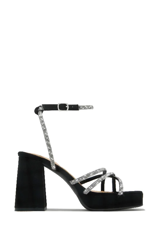 Graciela Embellished Platform Block Heels - Black Hemp - Material Shoe Style  