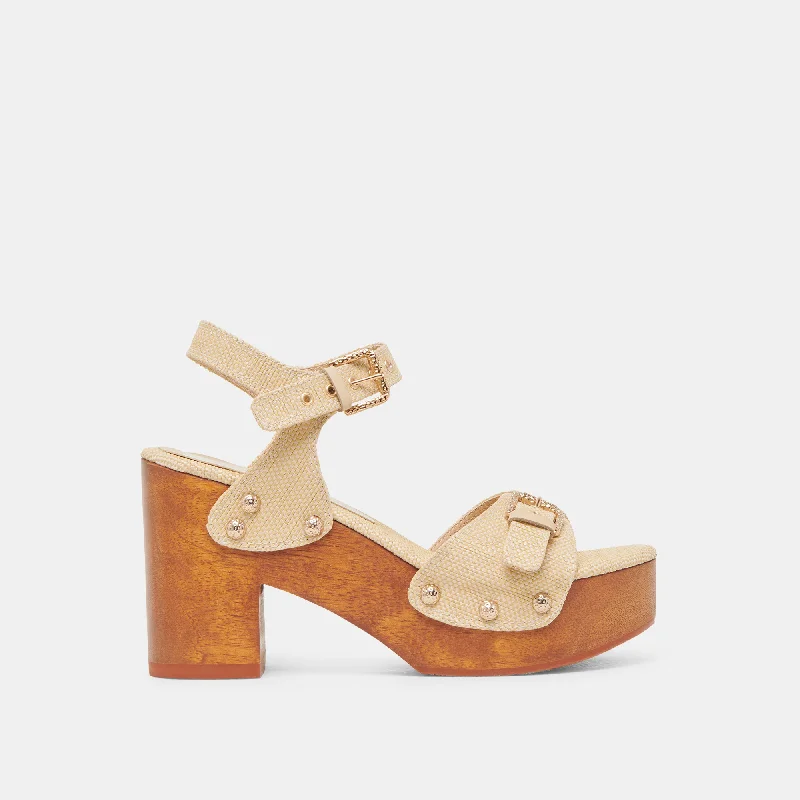 YANDY HEELS LT NATURAL RAFFIA Strap - Up Sandal Resort Style  