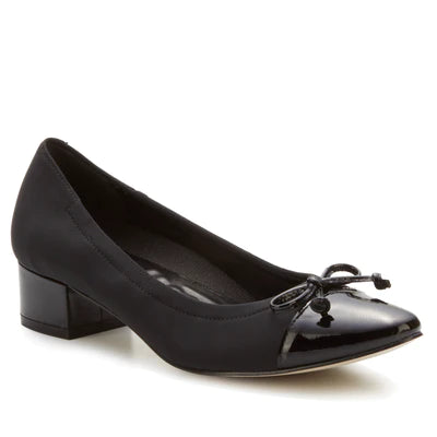 Hollis Pump: Black Micro Fabric and Patent Leather I Walking Cradle Bespoke Shoe Aesthetic 