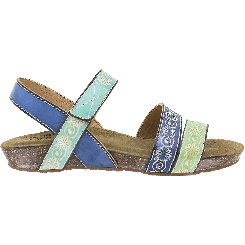 Women's L'Artiste by Spring Step Paldina Blue Multi Leather Striped Shoe Style  