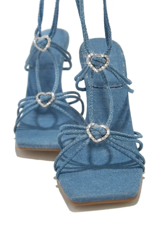 Lovestruck Embellished Strappy High Heels - Denim Tech - Inspired Sneaker Look  