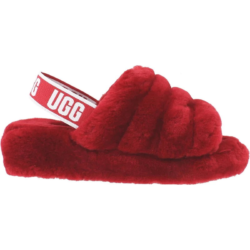 Women's UGG Fluff Yeah Slide Ribbon Red Sheepskin Blue Coast Loafer Aesthetic 