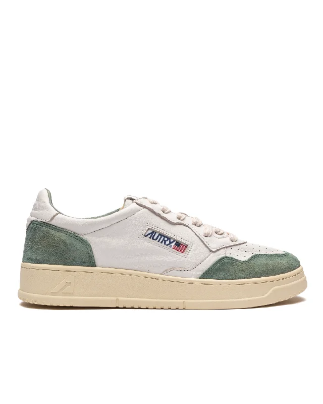 Medalist Goat Suede White/Military Green Two - Tone Shoe Design  