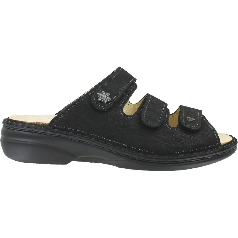 Women's Finn Comfort Menorca Soft Black Waving Nubuck Patchwork Shoe Aesthetic  
