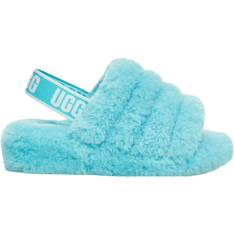 Women's UGG Fluff Yeah Slide Clear Water Sheepskin Checkered Shoe Pattern Look  