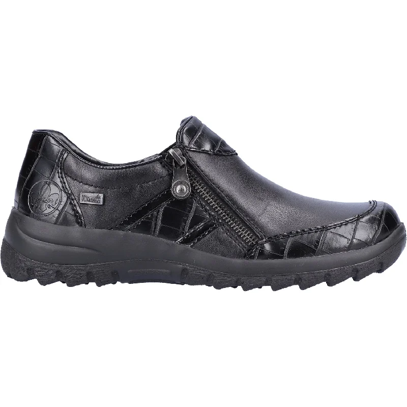 Women's Rieker L7166-00 Eike Black Leather Inflatable Shoe Look 