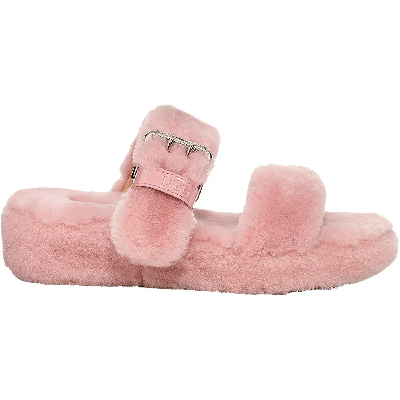 Women's UGG Fuzz Yeah Pink Sheepskin Tassel Driving Shoe Look 