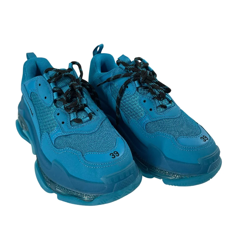 BALENCIAGA/Low-Sneakers/EU 39/Polyester/BLU/TRIPLE S / CLEAR SOLE Paisley Print Shoe Design  