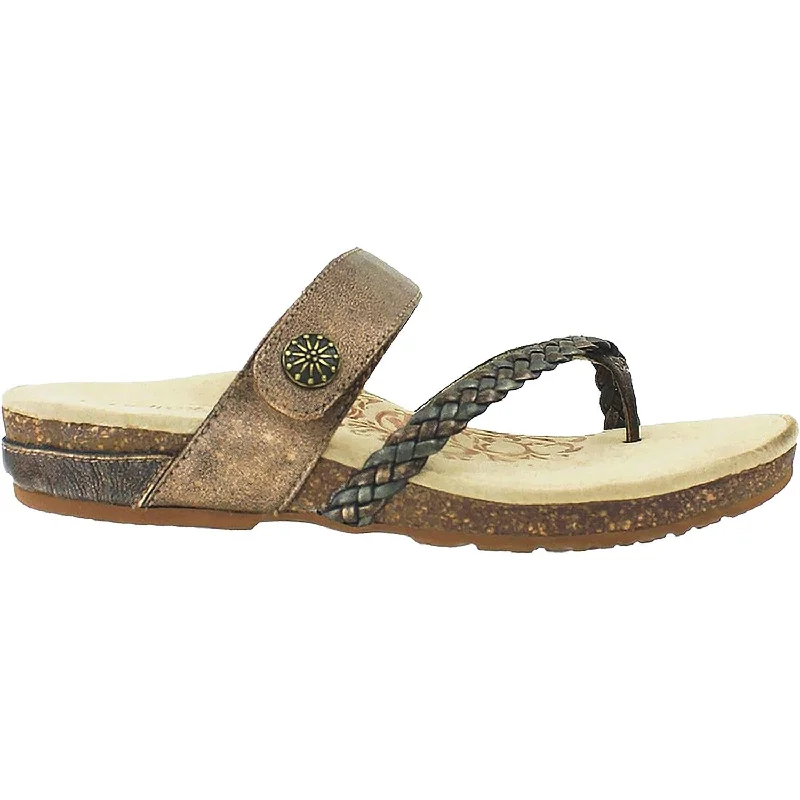 Women's Aetrex Lena Bronze Leather Strap - Up Sandal Resort Style  