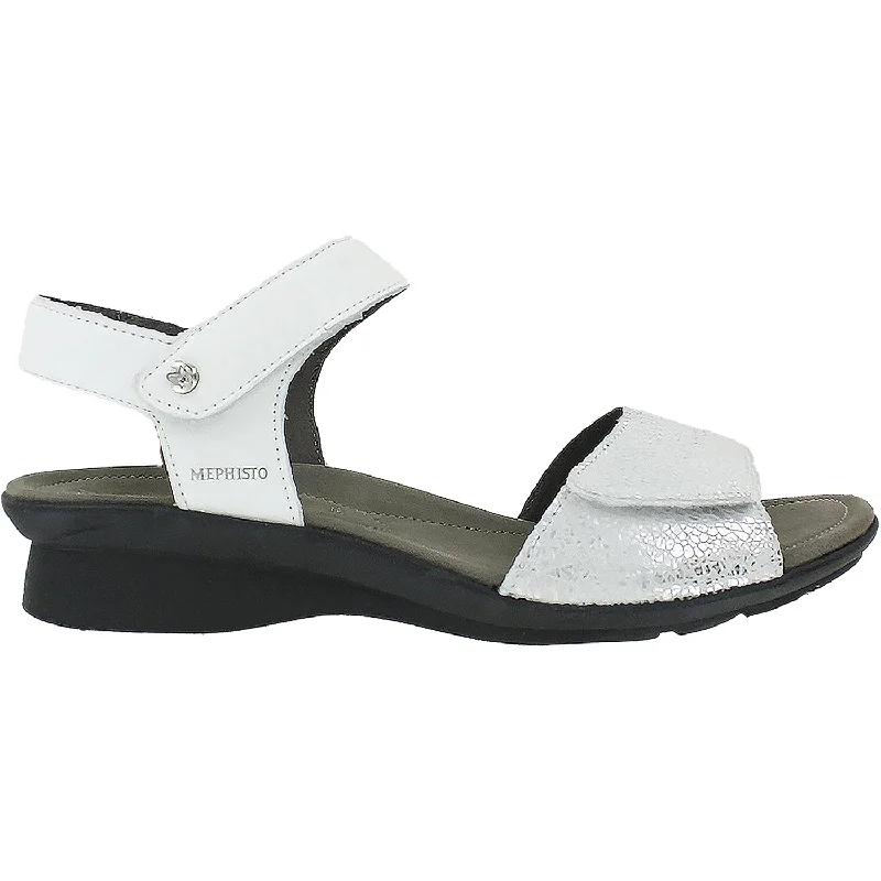 Women's Mephisto Pattie White Silk/Silver Crash Leather Paisley Print Shoe Design  