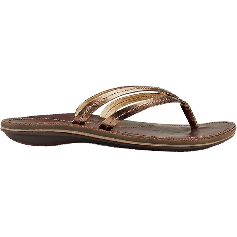 Women's OluKai U'I Bronze/Dark Java Leather Aesthetic  