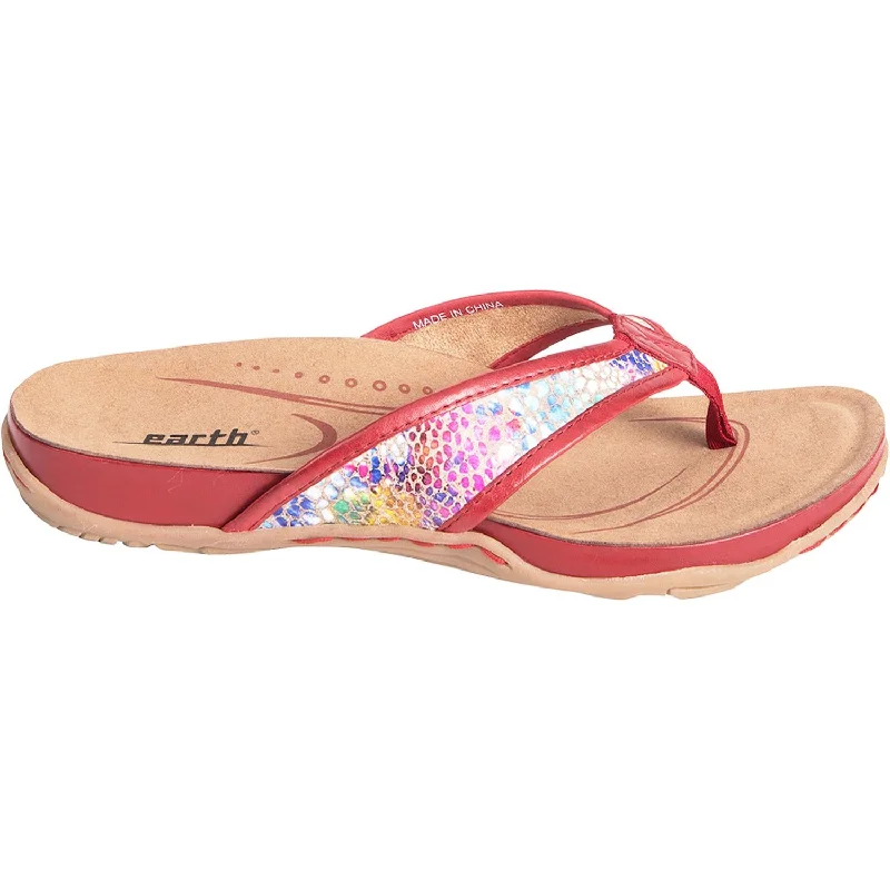 Women's Earth Maya Red Floral Print Leather Buckle -