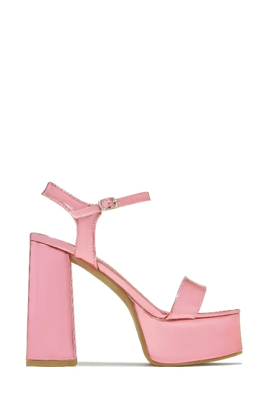 Haley Platform Block Heels - Pink Upcycled Shoe Look  