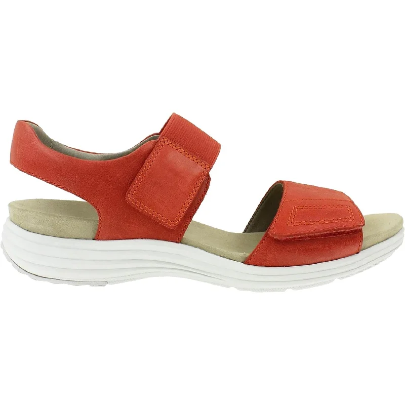 Women's Aravon Beaumont Two Strap Coral Red Leather Rubber - Sole Plimsoll Look  