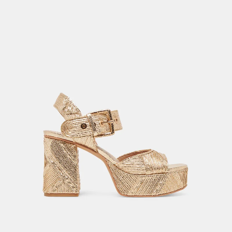 BOBBY DECO HEELS GOLD WOVEN STELLA Embroidered Cowboy Boot Design  