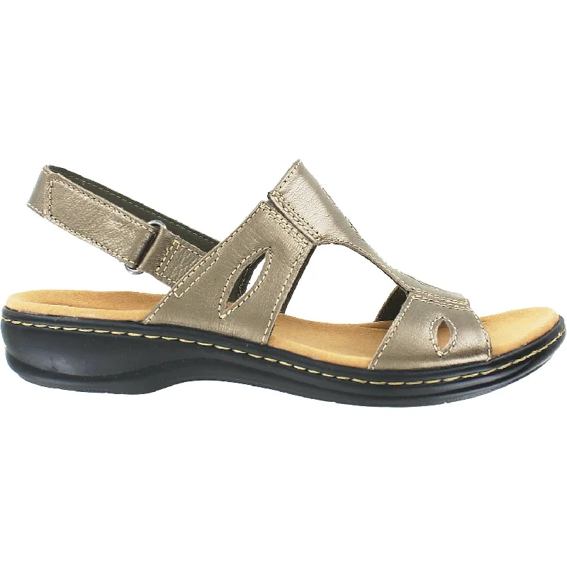 Women's Clarks Leisa Lakelyn Pewter Metallic Leather Memory - Foam Slipper Look  